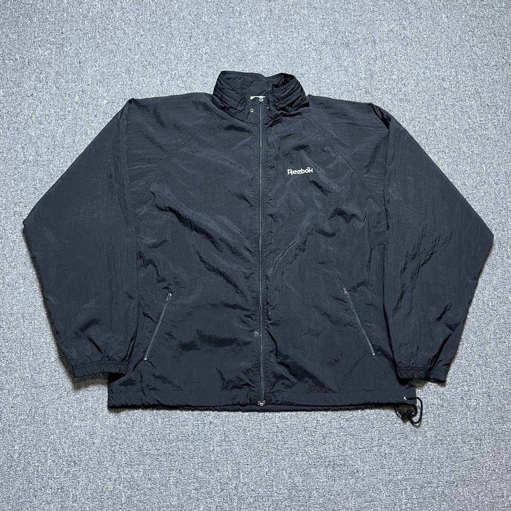 Vintage Reebok Windbreaker Jacket XL Black Mesh Lined Nylon 90s Sportswear Light